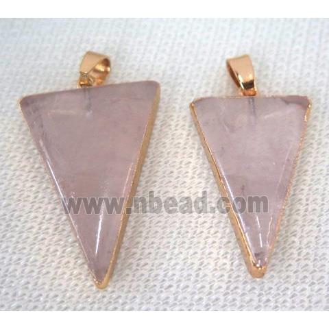 Rose Quartz pendant, triangle, gold plated