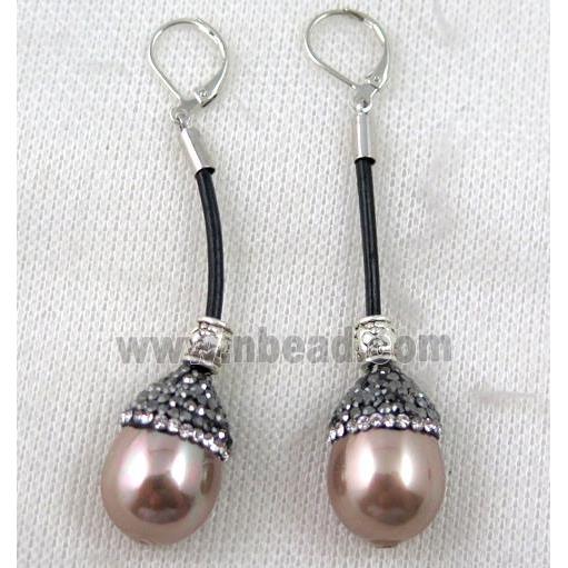 shell pearl bead earring paved rhinestone, rose gold