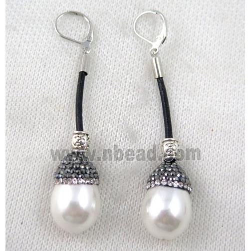 white shell pearl bead earring paved rhinestone