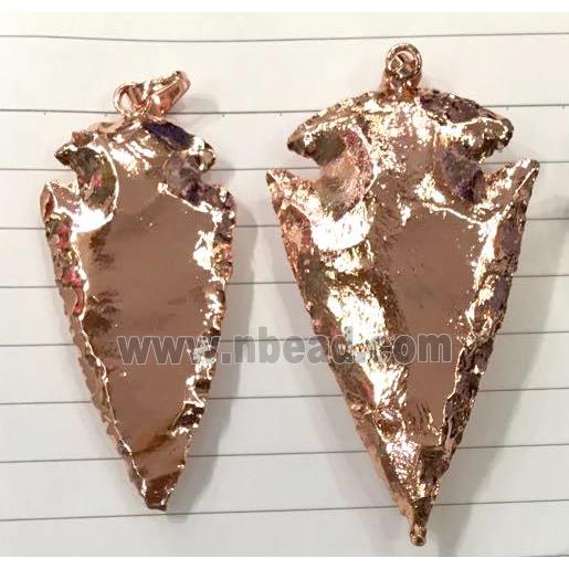 hammered Rock Agate Arrowhead pendant, rose gold plated