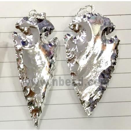 hammered Rock Agate Arrowhead pendant, silver plated