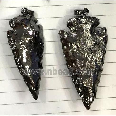 hammered Rock Agate Arrowhead pendant, black plated