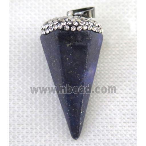 Lapis Lazuli pendulum pendant paved rhinestone, blue