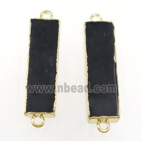 black agate connector, rectangle, gold plated