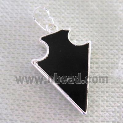 black agate arrowhead pendant, silver plated