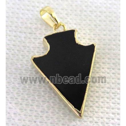 black agate arrowhead pendant, gold plated