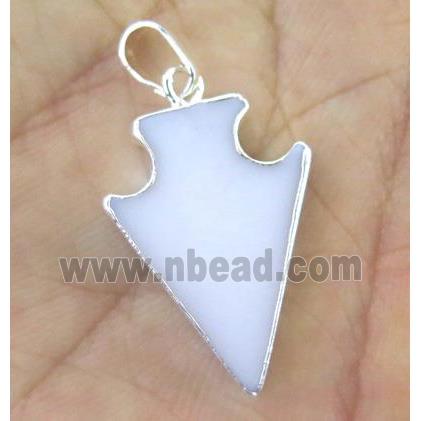 white Porcelain arrowhead pendant, silver plated