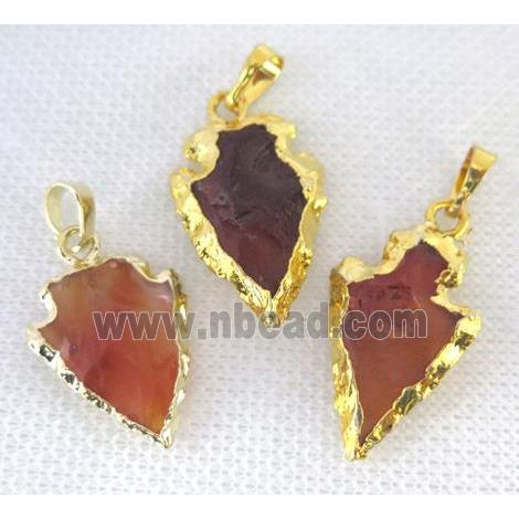hammered Rock Agate arrowhead pendant, natural color, gold plated