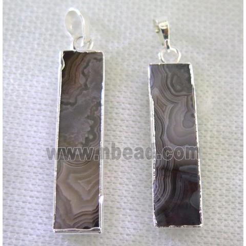 Mexico Crazy Lace Agate Pendant, rectangle, silver plated