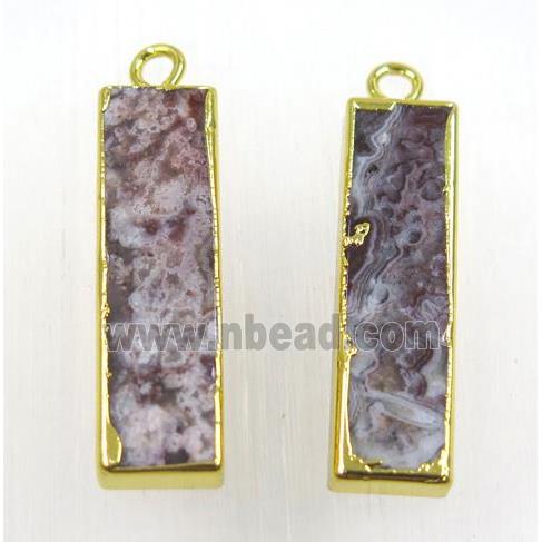 Agua Nueva Mexican Crazy Agate Pendant, rectangle, gold plated