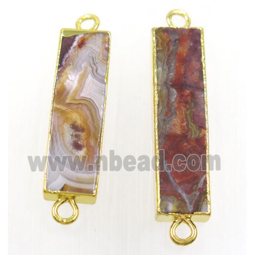 Mexico Crazy Agate Connector, rectangle, gold plated