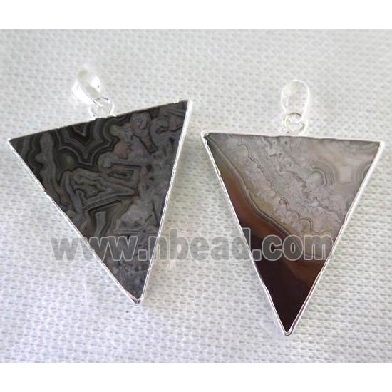 Mexico Crazy Lace Agate Triangle pendant, silver plated