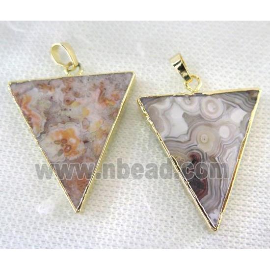 Mexico Crazy Lace Agate Triangle pendant, gold plated