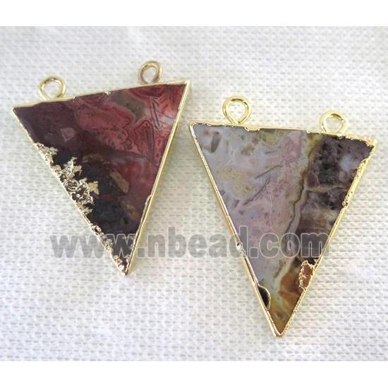 Mexico Crazy Agate Triangle pendant with 2loops, gold plated