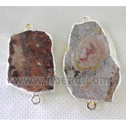 Mexico Crazy Agate slice connector, freeform, silver plated