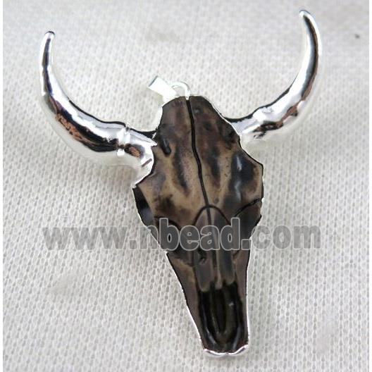 black Resin BullHead Pendant, silver plated