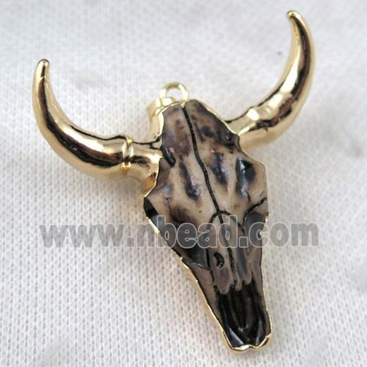 black Resin BullHead Pendant, gold plated
