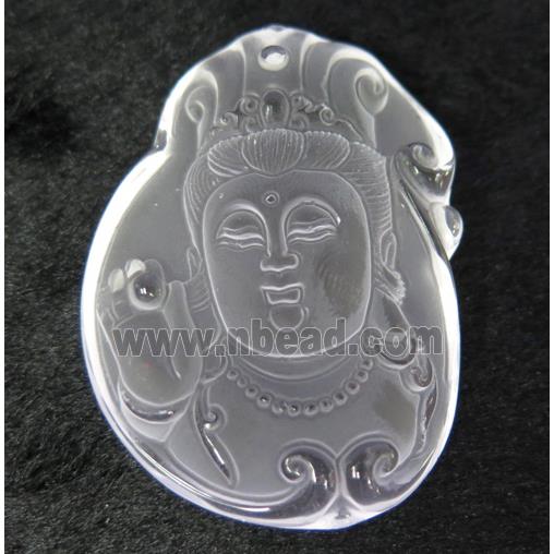 white crystal quartz buddha pendant, frosted