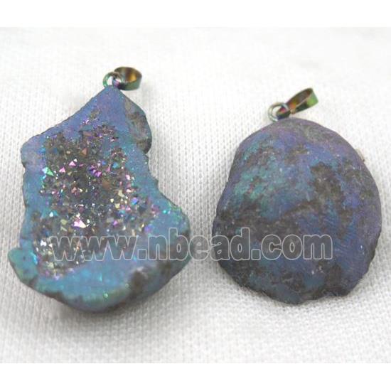 agate geode druzy pendant, freeform, blue gray