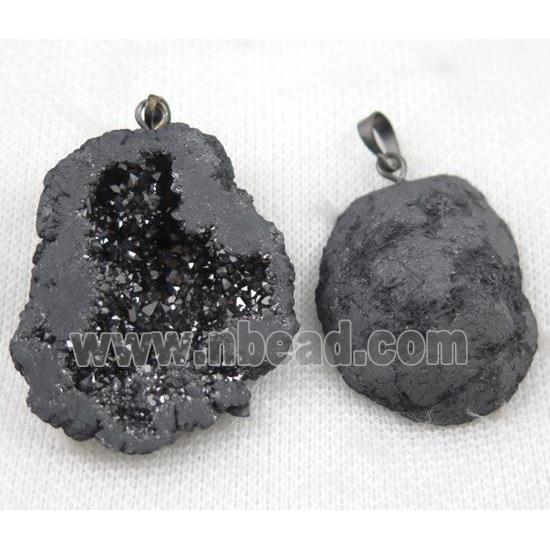 agate geode druzy pendant, freeform, black plated