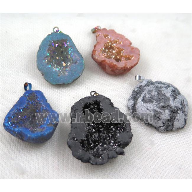 agate geode druzy pendant, freeform, mix color