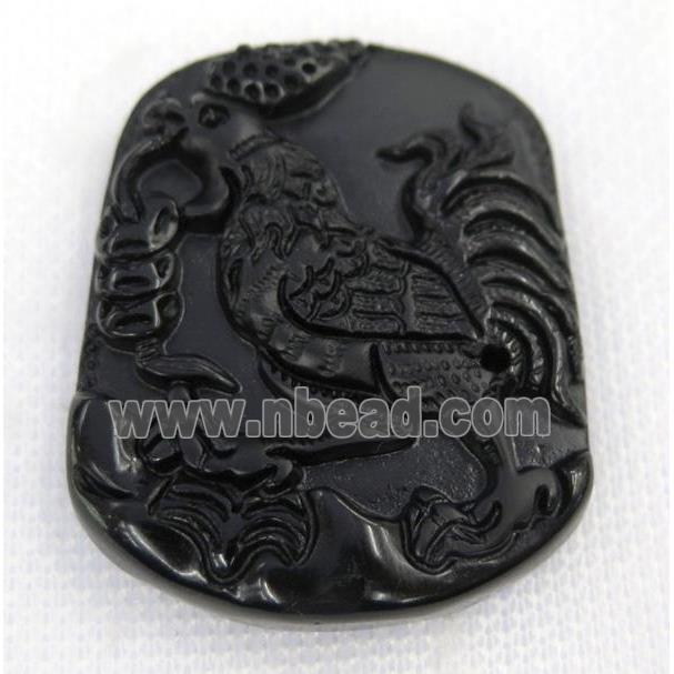 black Obsidian pendant, Chinese Zodiac Chicken