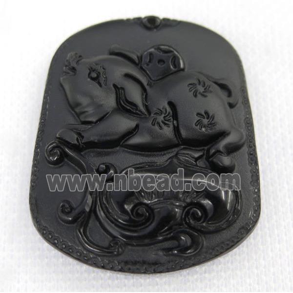 black Obsidian pendant, Chinese Zodiac Pig