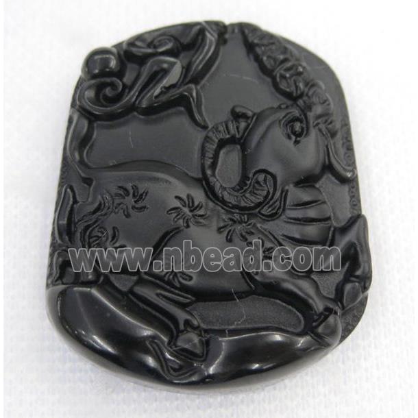 black Obsidian pendant, Chinese Zodiac Cattle