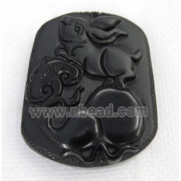 black Obsidian pendant, Chinese Zodiac Rabbit
