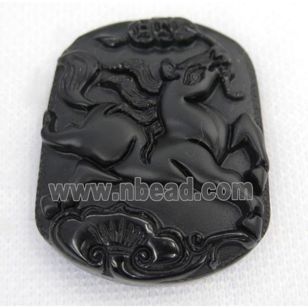 black Obsidian pendant, Chinese Zodiac Horse