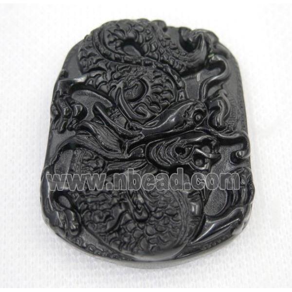 black Obsidian pendant, Chinese Zodiac Dragon