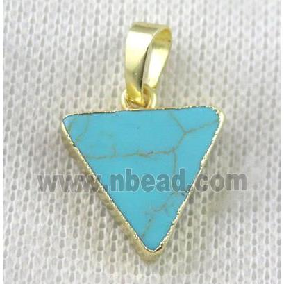 blue turquoise triangle pendant, gold plated