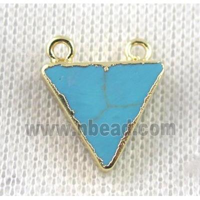 blue turquoise triangle pendant with 2loops, gold plated