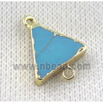 blue turquoise triangle connector, gold plated