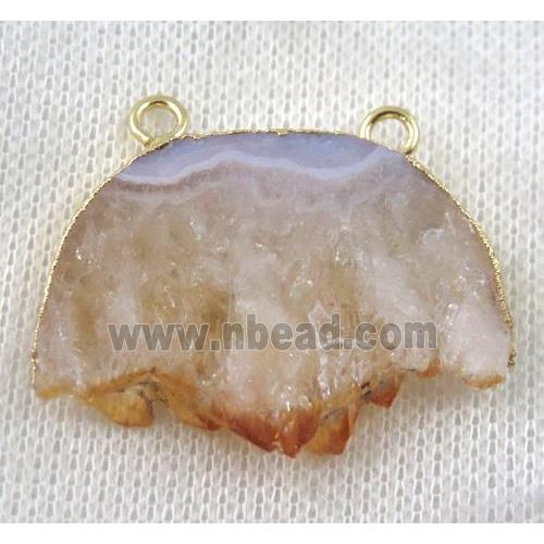 citrine druzy pendant with 2loops, yellow, half-round, gold plated