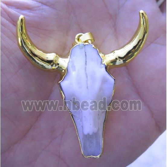 white Resin BullHead pendant, gold plated