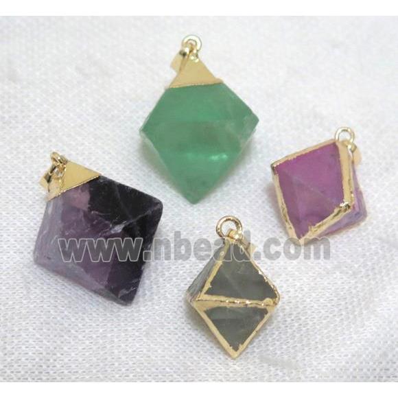 Fluorite rhombic pendant, gold plated, mix color