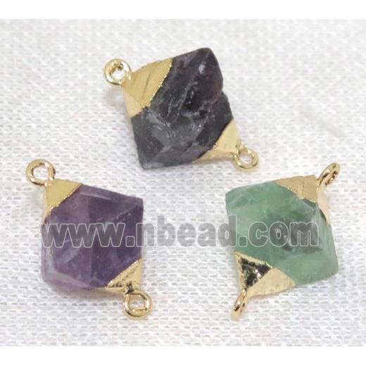 Fluorite rhombic connector, gold plated, mix color