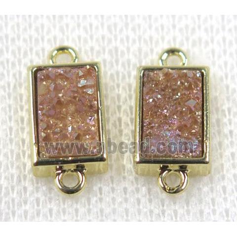 gold champagne Quartz Druzy connector, rectangle, gold plated