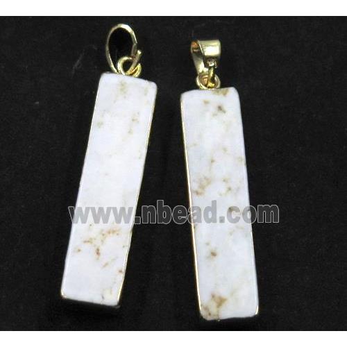 white turquoise pendant, rectangle, gold plated