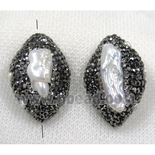 white pearl bead paved black rhinestone, rhombic