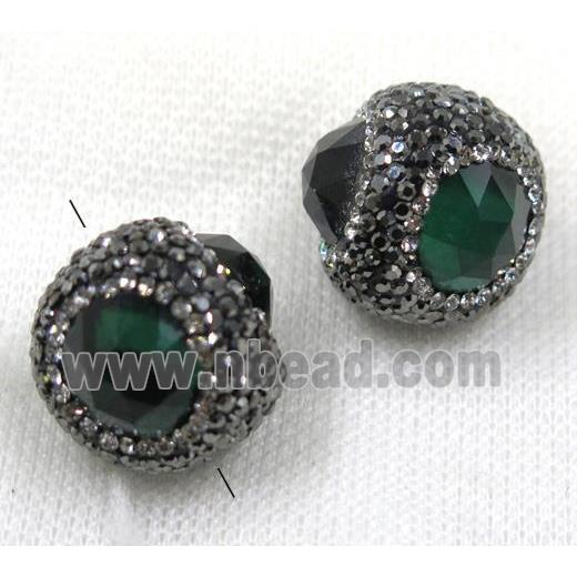 green crystal glass beads pave black rhinestone, round