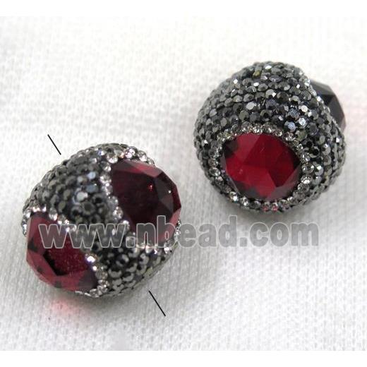 red crystal glass beads pave black rhinestone, round