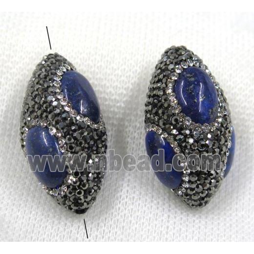 blue Lapis Lazuli beads pave black rhinestone, rice