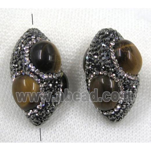 yellow tiger eye stone beads pave black rhinestone, rice