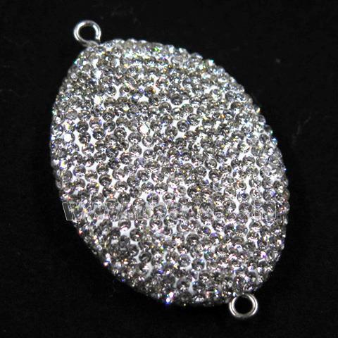 resin connector pave white rhinestone, oval