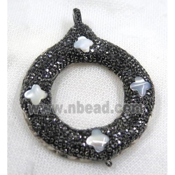 white pearl shell connector paved black rhinestone, donut