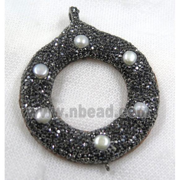 white pearl connector paved black rhinestone, donut