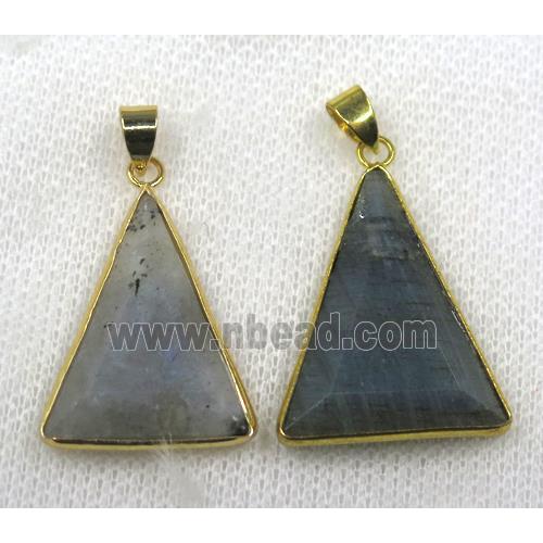 labradorite pendant, faceted triangle, gold plated