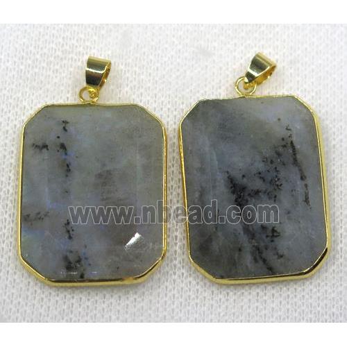 labradorite pendant, faceted rectangle, gold plated